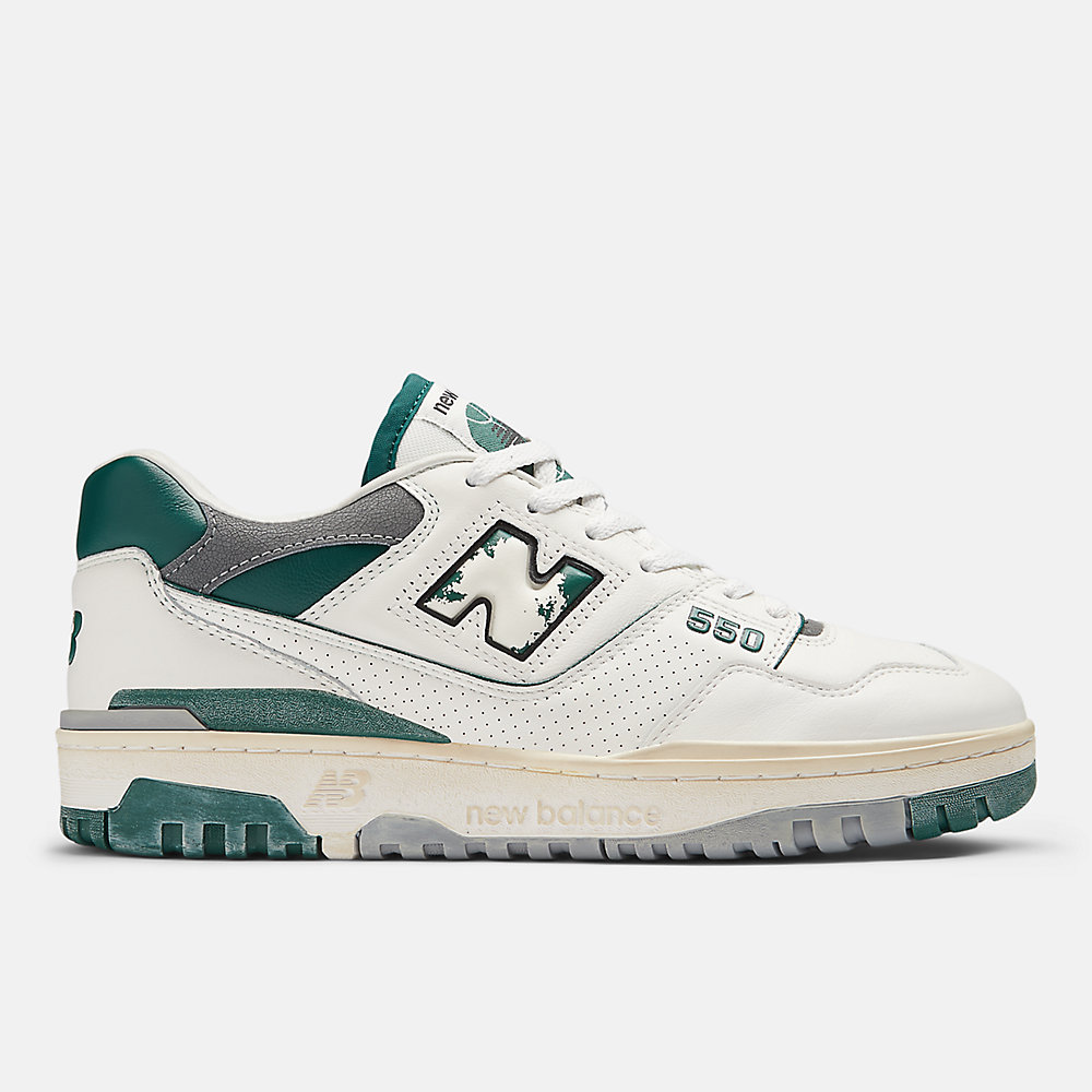 New Balance 550 Shoes Sea Salt with Marsh Green and Shadow Grey